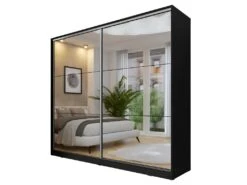 Armoire Noire 200cm Avec Miroirs, Portes Coulissantes. Collection CALABRE.