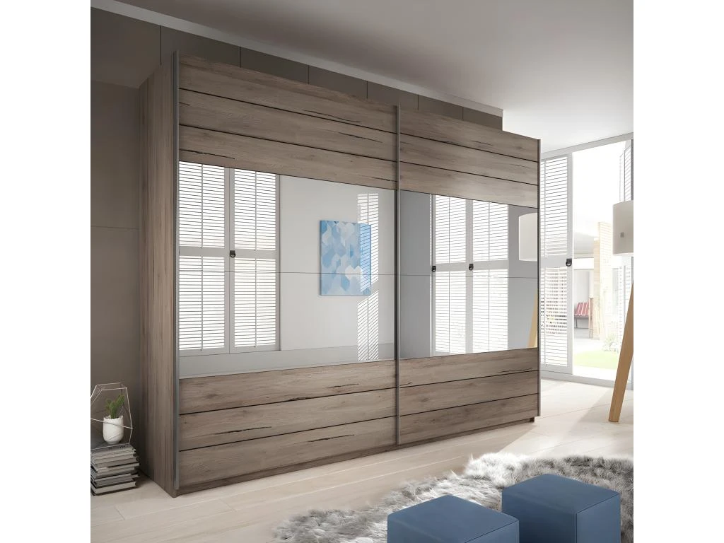 Armoire 220cm. 2 Portes Coulissantes Avec Miroirs Couleur Chêne. Collection FLOYD 2 Armoire 220cm. 2 Portes Coulissantes Avec Miroirs Couleur Chêne. Collection FLOYD – Image 2