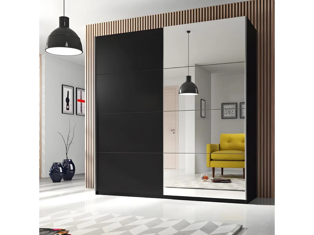 Armoire Design 220cm. 2 Portes Avec Miroirs Modulables. Couleur Noir Mat. Collection EOS 2 Armoire Design 220cm. 2 Portes Avec Miroirs Modulables. Couleur Noir Mat. Collection EOS – Image 2