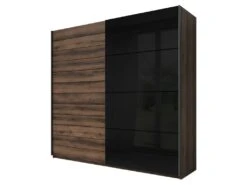 Armoire 2 Portes Coulissantes 220cm Couleur Chêne Foncé Et Noir. Collection FLOYD