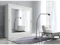 Armoire 180cm Avec Miroirs Et Portes Coulissantes. Collection ROMEO. Coloris Blanc