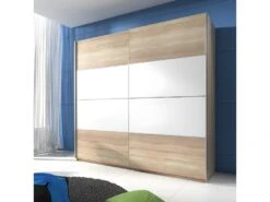 Armoire Design 2 Portes Avec Miroirs 220cm Couleur Chêne Clair. Collection EOS