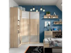 Armoire D'angle 1 Porte Stella Bois Gris Et Blanc -Fren Soldes Boutique armoire et dressing 9576267