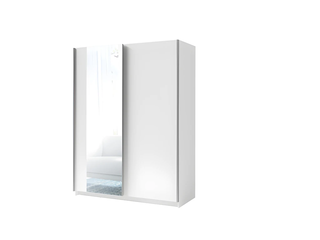 Armoire, Garde Robe GOZU 150 Cm Deux Portes Coulissantes. Dressing Complet Avec Miroir, Penderie Et étagères. Coloris Blanc 1 Armoire, Garde Robe GOZU 150 Cm Deux Portes Coulissantes. Dressing Complet Avec Miroir, Penderie Et étagères. Coloris Blanc