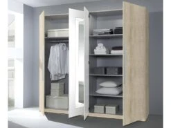 Armoire 4 Portes Avec Miroirs Couleur Chêne Et Blanc - IRINA -Fren Soldes Boutique armoire et dressing 9576629