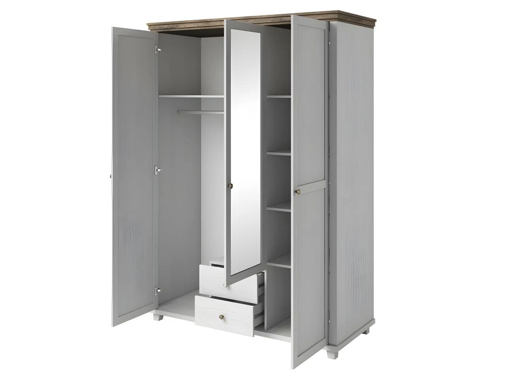 Armoire 150x220 Avec 3 Portes Et 2 Tiroirs. Coloris Blanc Et Chêne. Collection ASSIA 4 Armoire 150x220 Avec 3 Portes Et 2 Tiroirs. Coloris Blanc Et Chêne. Collection ASSIA – Image 4