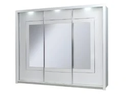 Armoire Trois Portes Coulissantes PANAREA. Miroirs Inclus. Eclairage LED Intégré. Finition Chrome. Mobilier Design