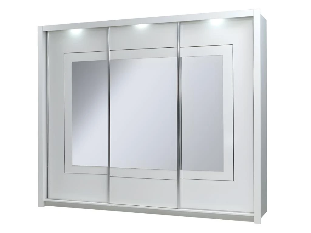 Armoire Trois Portes Coulissantes PANAREA. Miroirs Inclus. Eclairage LED Intégré. Finition Chrome. Mobilier Design 1 Armoire Trois Portes Coulissantes PANAREA. Miroirs Inclus. Eclairage LED Intégré. Finition Chrome. Mobilier Design