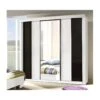Armoire, Garde Robe DUBLIN Trois Portes Coulissantes. Coloris Blanc Mat Et Noir Brillant. Meuble Pour Chambre à Coucher.