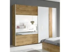Armoire, Garde Robe WOOD Deux Portes Coulissantes 250 Cm. Coloris Chêne Et Blanc Brillant. Meuble Pour Chambre à Coucher