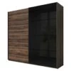 Armoire 2 Portes Coulissantes 200cm Couleur Chêne Foncé Et Noir. Collection FLOYD
