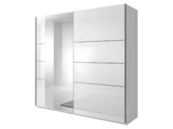 Armoire Design 2 Portes 220 Cm Avec Miroir. Couleur Blanc Brillant. Collection EOS