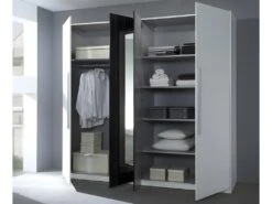 Armoire 4 Portes Avec Miroirs Couleur Blanc Et Gris Anthracite - IRINA -Fren Soldes Boutique armoire et dressing 9578065