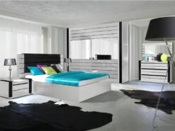 Armoire LINA Blanche Et Noire Brillante Tout équipée. Meuble Design Pour Votre Chambre à Coucher -Fren Soldes Boutique armoire et dressing 9578127