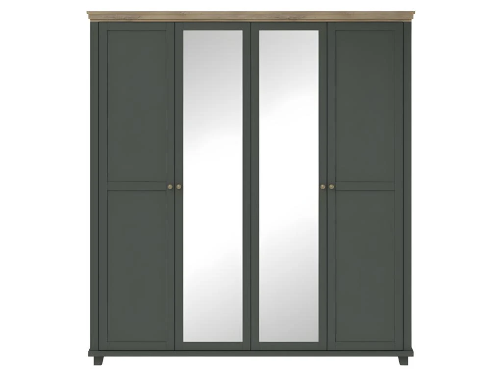 Armoire 200x220 Avec 4 Portes. Coloris Vert Kaki Et Chêne. Collection ASSIA 1 Armoire 200x220 Avec 4 Portes. Coloris Vert Kaki Et Chêne. Collection ASSIA