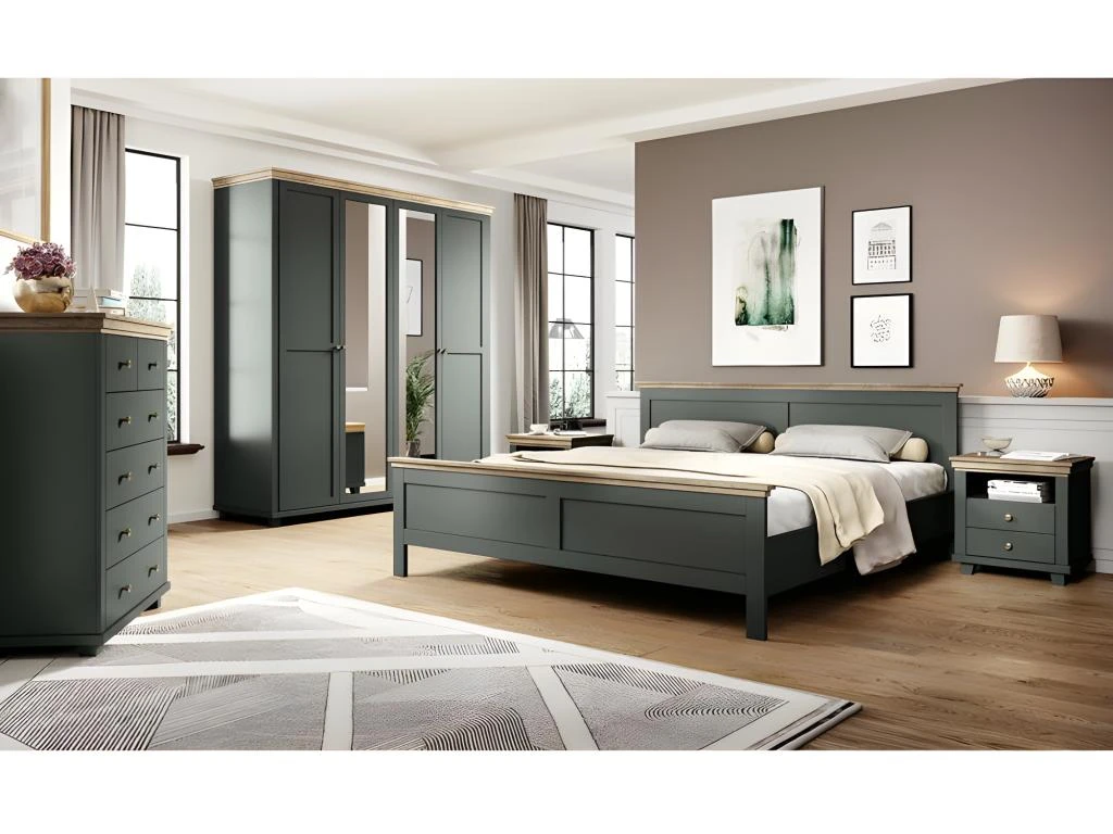 Armoire 200x220 Avec 4 Portes. Coloris Vert Kaki Et Chêne. Collection ASSIA 4 Armoire 200x220 Avec 4 Portes. Coloris Vert Kaki Et Chêne. Collection ASSIA – Image 4