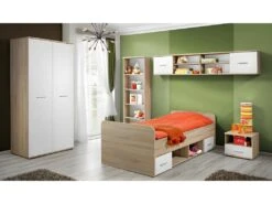 Armoire Chambre D'enfant Design Coloris Chêne Et Blanc Avec 2 Portes Battantes Collection DENVER. -Fren Soldes Boutique armoire et dressing 9578223