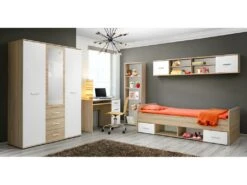 Armoire Chambre D'enfant Design Coloris Chêne Et Blanc Avec 3 Portes Battantes Et 3 Tiroirs Collection DENVER. -Fren Soldes Boutique armoire et dressing 9578279