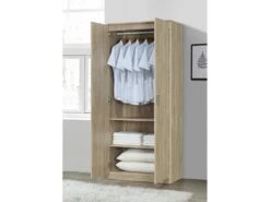 Armoire / Garde Robe SAVIS, 2 Portes, Contemporaine Chêne Sonoma Et Poignées Grises.