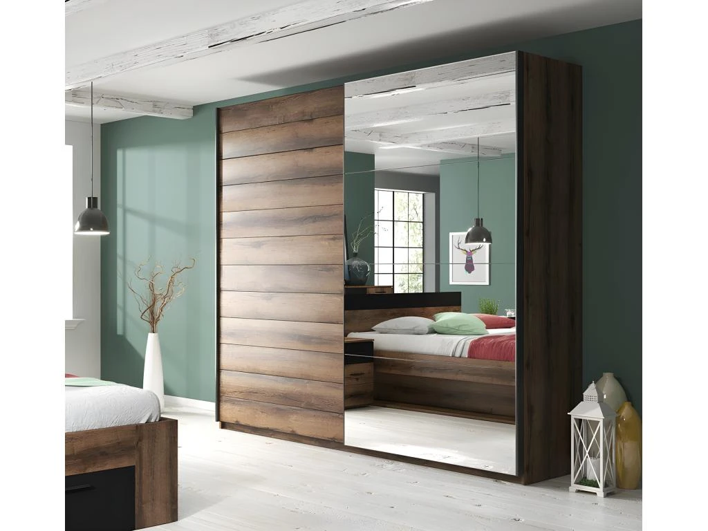 Armoire Design 2 Portes 220cm Couleur Chêne Foncé. Collection EOS 2 Armoire Design 2 Portes 220cm Couleur Chêne Foncé. Collection EOS – Image 2