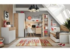 Armoire Chambre D'enfant Design Coloris Chêne Et Gris Avec 2 Portes Battantes Collection BIBOU. -Fren Soldes Boutique armoire et dressing 9578889