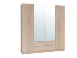 Armoire 4 Portes De 2 Mètres Avec Miroirs Pour Chambre à Coucher MAXIM Coloris Dab Sonoma.