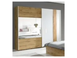 Armoire, Garde Robe WOOD Deux Portes Coulissantes 200 Cm. Dressing Complet. Miroir Inclus.