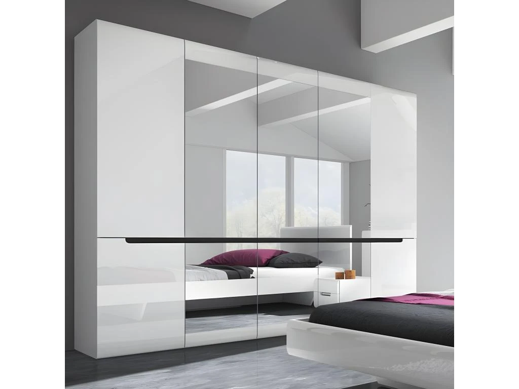 Armoire Design 5 Portes Et 3 Miroirs Couleur Blanche Finitions Glossy - LUCIA 2 Armoire Design 5 Portes Et 3 Miroirs Couleur Blanche Finitions Glossy - LUCIA – Image 2