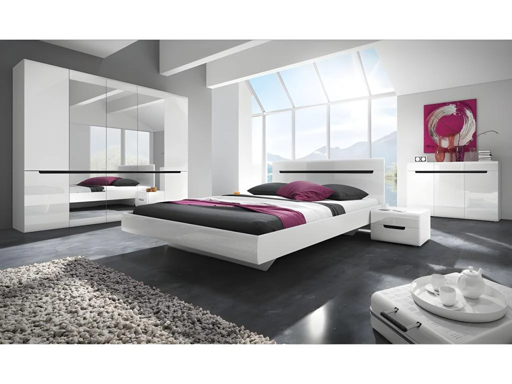 Armoire Design 5 Portes Et 3 Miroirs Couleur Blanche Finitions Glossy - LUCIA 3 Armoire Design 5 Portes Et 3 Miroirs Couleur Blanche Finitions Glossy - LUCIA – Image 3