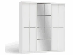 Armoire Avec Miroir WILHEM - 6 Portes - L.203cm - Blanc -Fren Soldes Boutique armoire 212959