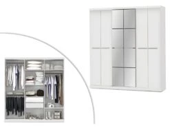 Armoire Avec Miroir WILHEM - 6 Portes - L.203cm - Blanc -Fren Soldes Boutique armoire 214915