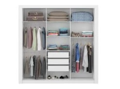Armoire Avec Miroir ROXANE - 3 Portes Coulissantes - L. 220 Cm - Blanc -Fren Soldes Boutique armoire 358877