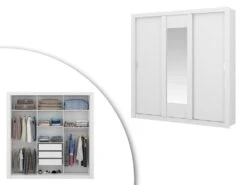 Armoire Avec Miroir ROXANE - 3 Portes Coulissantes - L. 220 Cm - Blanc -Fren Soldes Boutique armoire 358913