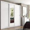 Armoire Avec Miroir ROXANE - 3 Portes Coulissantes - L. 220 Cm - Blanc