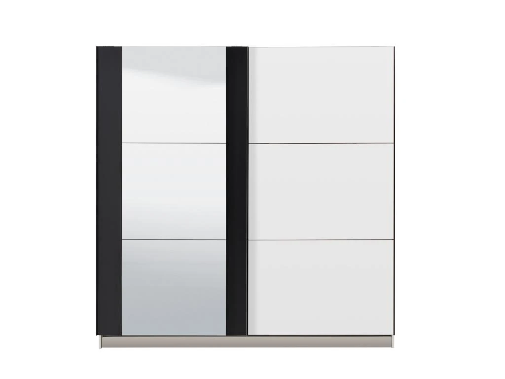 Armoire SUTERA - 2 Portes Coulissantes - Avec Miroir - L.217 Cm - Blanc Et Noir 5 Armoire SUTERA - 2 Portes Coulissantes - Avec Miroir - L.217 Cm - Blanc Et Noir – Image 5