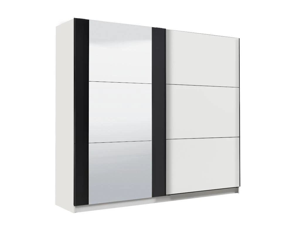 Armoire SUTERA - 2 Portes Coulissantes - Avec Miroir - L.217 Cm - Blanc Et Noir 4 Armoire SUTERA - 2 Portes Coulissantes - Avec Miroir - L.217 Cm - Blanc Et Noir – Image 4