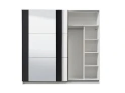 Armoire SUTERA - 2 Portes Coulissantes - Avec Miroir - L.217 Cm - Blanc Et Noir 15 Armoire SUTERA - 2 Portes Coulissantes - Avec Miroir - L.217 Cm - Blanc Et Noir -Fren Soldes Boutique armoire 424985