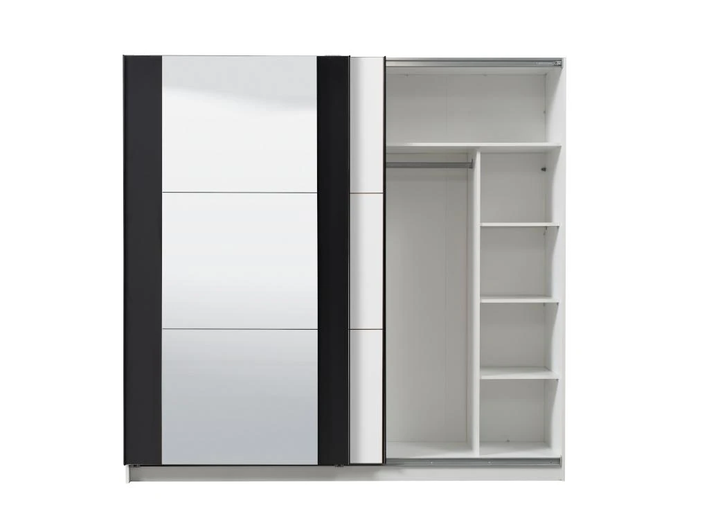 Armoire SUTERA - 2 Portes Coulissantes - Avec Miroir - L.217 Cm - Blanc Et Noir 8 Armoire SUTERA - 2 Portes Coulissantes - Avec Miroir - L.217 Cm - Blanc Et Noir – Image 8