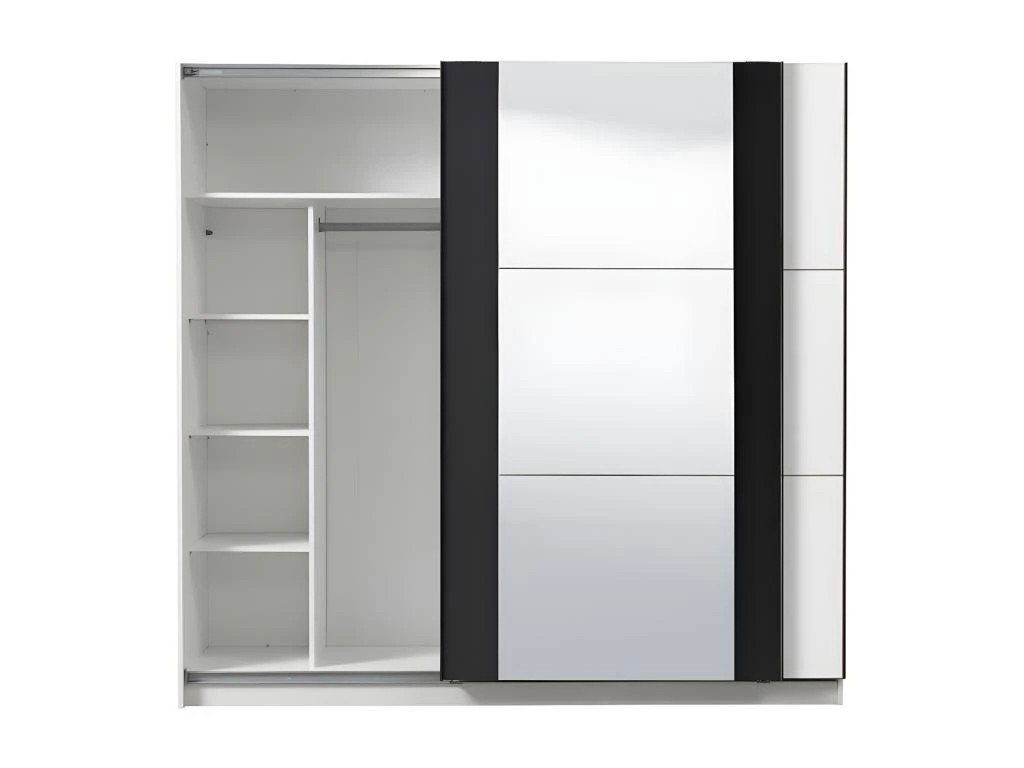 Armoire SUTERA - 2 Portes Coulissantes - Avec Miroir - L.217 Cm - Blanc Et Noir 7 Armoire SUTERA - 2 Portes Coulissantes - Avec Miroir - L.217 Cm - Blanc Et Noir – Image 7