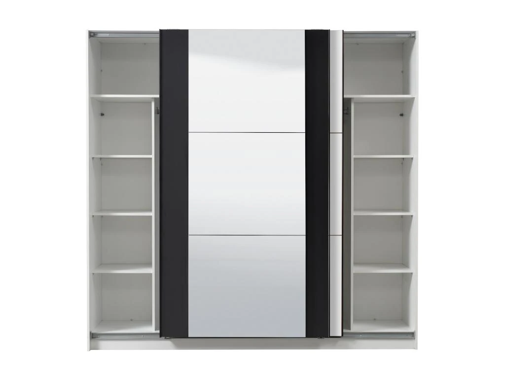 Armoire SUTERA - 2 Portes Coulissantes - Avec Miroir - L.217 Cm - Blanc Et Noir 6 Armoire SUTERA - 2 Portes Coulissantes - Avec Miroir - L.217 Cm - Blanc Et Noir – Image 6