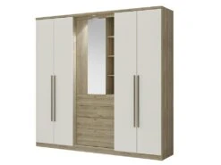 Armoire ISAK II - 4 Portes - Miroir Et Tiroirs - L240 Cm - Chêne Et Ivoire -Fren Soldes Boutique armoire 446963