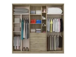 Armoire ISAK II - 4 Portes - Miroir Et Tiroirs - L240 Cm - Chêne Et Ivoire -Fren Soldes Boutique armoire 446971