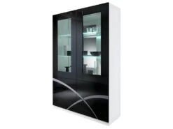 ALYSSA - Vitrine 2 Portes Laquée Brillant Blanc Et Noir