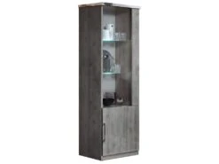 NAKTAM - Vitrine 1 Portes (Gauche Ou Droite) Chêne Gris Laqué