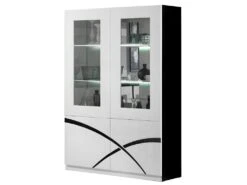 ALYSSA - Vitrine 2 Portes Laquée Brillant Noir Et Blanc