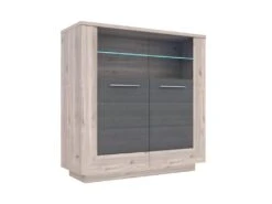 Vitrine Décor Bois Avec Vitrage Verre Trempé Et Poignées Métal - SHERA