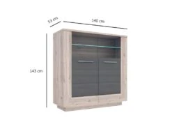 Vitrine Décor Bois Avec Vitrage Verre Trempé Et Poignées Métal - SHERA -Fren Soldes Boutique bibliotheque vitrine et etagere 10005587