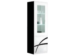 ALYSSA - Vitrine Droite 1 Porte Laquée Brillant Noir Et Blanc