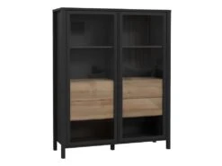 Vitrine Large Décor Noir Et Effet Chêne Avec Poignées Noir - MODE