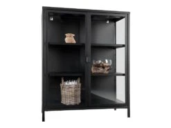 HENDRA - Vitrine 2 Portes Verre Et Acier Noir H101cm -Fren Soldes Boutique bibliotheque vitrine et etagere 10005699